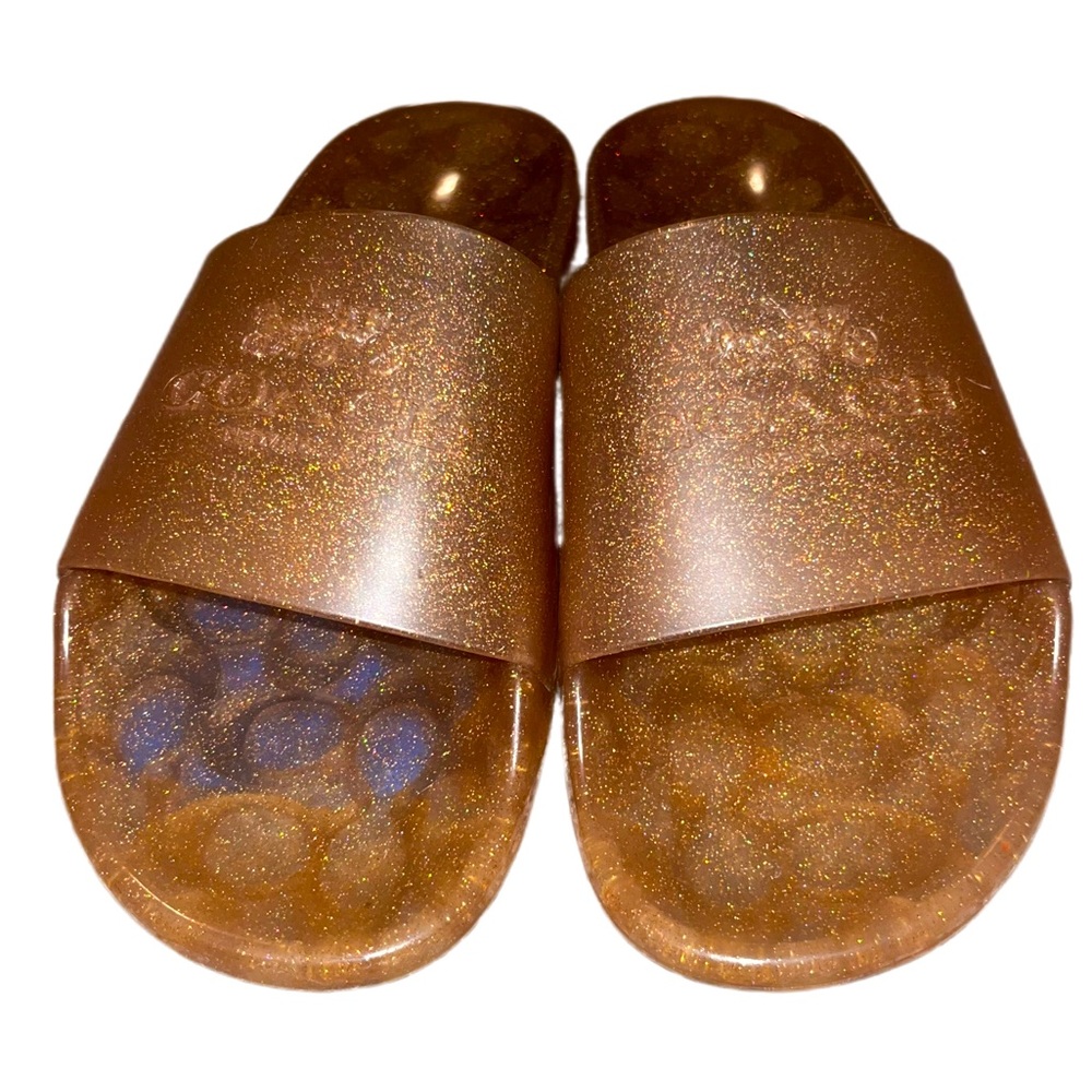 EUC Authentic Coach Jelly Sandals Tan with Gold Sparkles